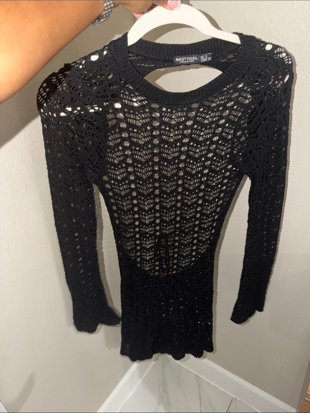 Black Crochet Long Sleeve Dress